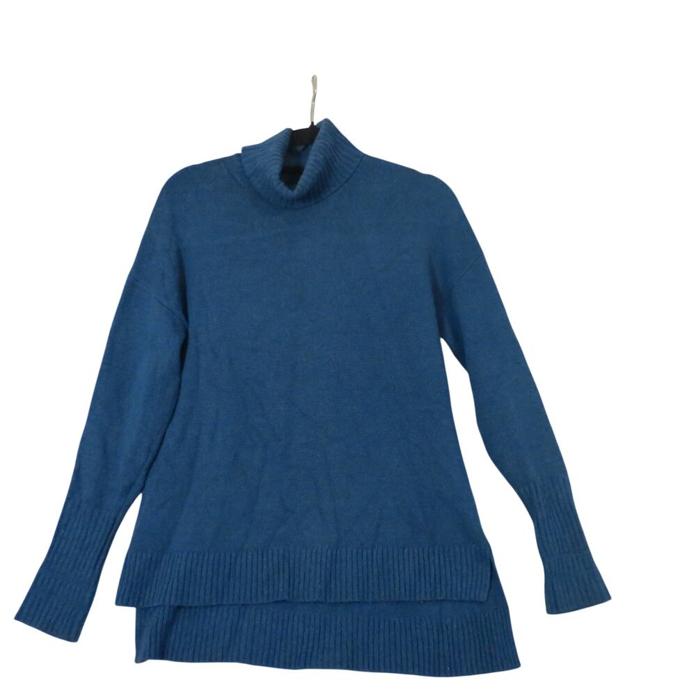 J.Crew Wool Blend Turtleneck Sweater Blue Flared Hem Side Slit Women’s size s